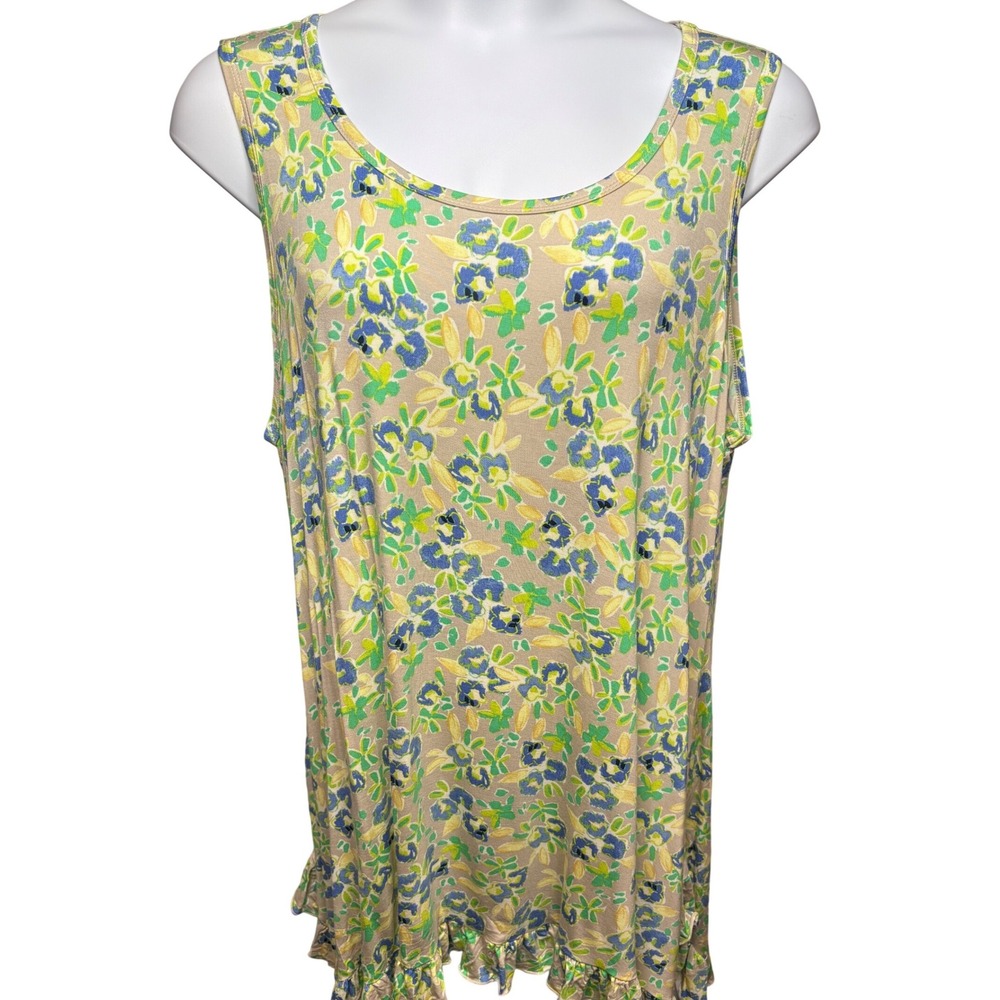 LOGO LAYERS Womens Tan Floral Ruffle Hem Ellie Tunic 3X Cottagecore Boho Flowy